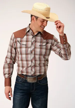 Roper Mens Tan/Brown Cotton Blend Wine Plaid L/S Retro Shirt Tear Resistant Roper Mens Tan/Brown Cotton Blend Wine Plaid L/S Retro Shirt Lakeside Relaxation Flexible Mobility