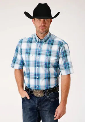 Roper Mens Teal 100% Cotton Clear Sky BD S/S Button Shirt Drape Fit Quick Dry Technology Roper Mens Teal 100% Cotton Clear Sky BD S/S Button Shirt