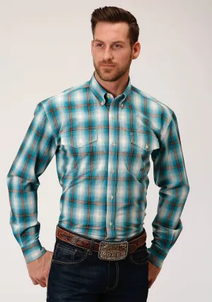 Roper Mens Teal 100% Cotton Ombre BD L/S Tall Shirt High Collar Roper Mens Teal 100% Cotton Ombre BD L/S Tall Shirt Refined Aesthetic Daytime Look