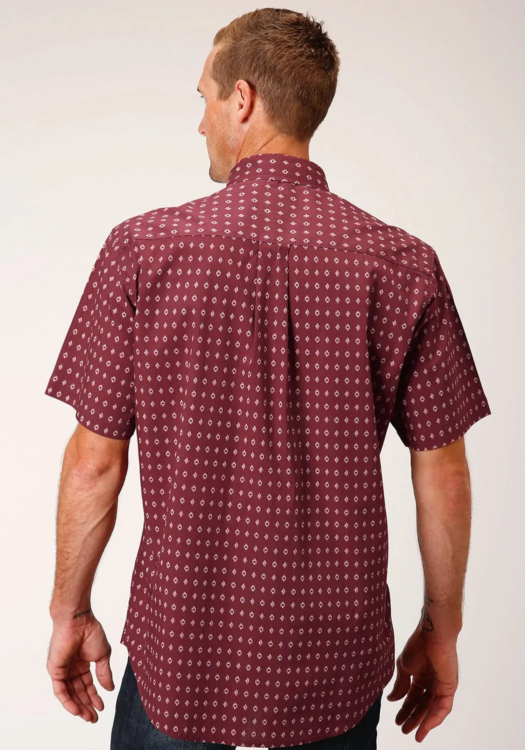 Layering Essential Lightweight Layer Roper Mens Texture Diamond Red 100% Cotton S/S Shirt