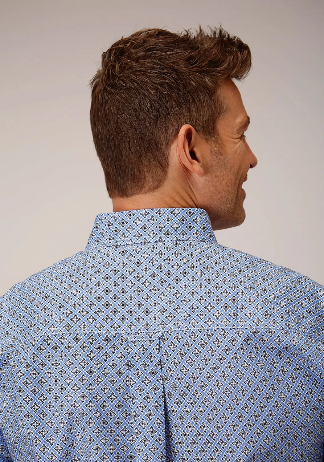 Roper Mens Thistle Foulard Blue 100% Cotton S/S Shirt Sustainable Dye Process Stretch Fit Technology