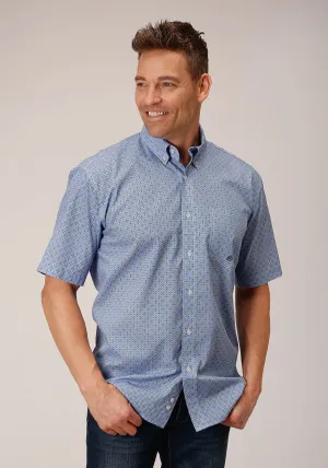 Roper Mens Thistle Foulard Blue 100% Cotton S/S Shirt Cool Wear Performance Fabric Layered Sleeve Cuffs Roper Mens Thistle Foulard Blue 100% Cotton S/S Shirt
