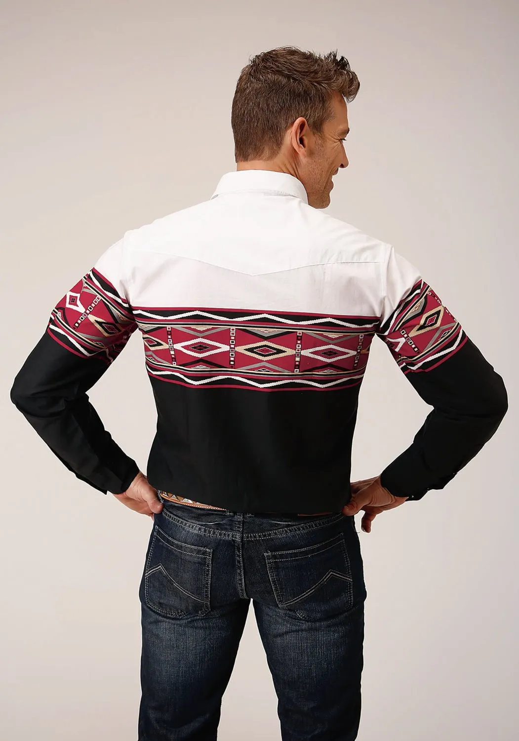 Roper Mens Tribal Border Vintage Black 100% Cotton L/S Shirt Durable Buttons