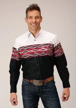 Roper Mens Tribal Border Vintage Black 100% Cotton L/S Shirt Adjustable Placket Roper Mens Tribal Border Vintage Black 100% Cotton L/S Shirt Sporty Style Minimal Look