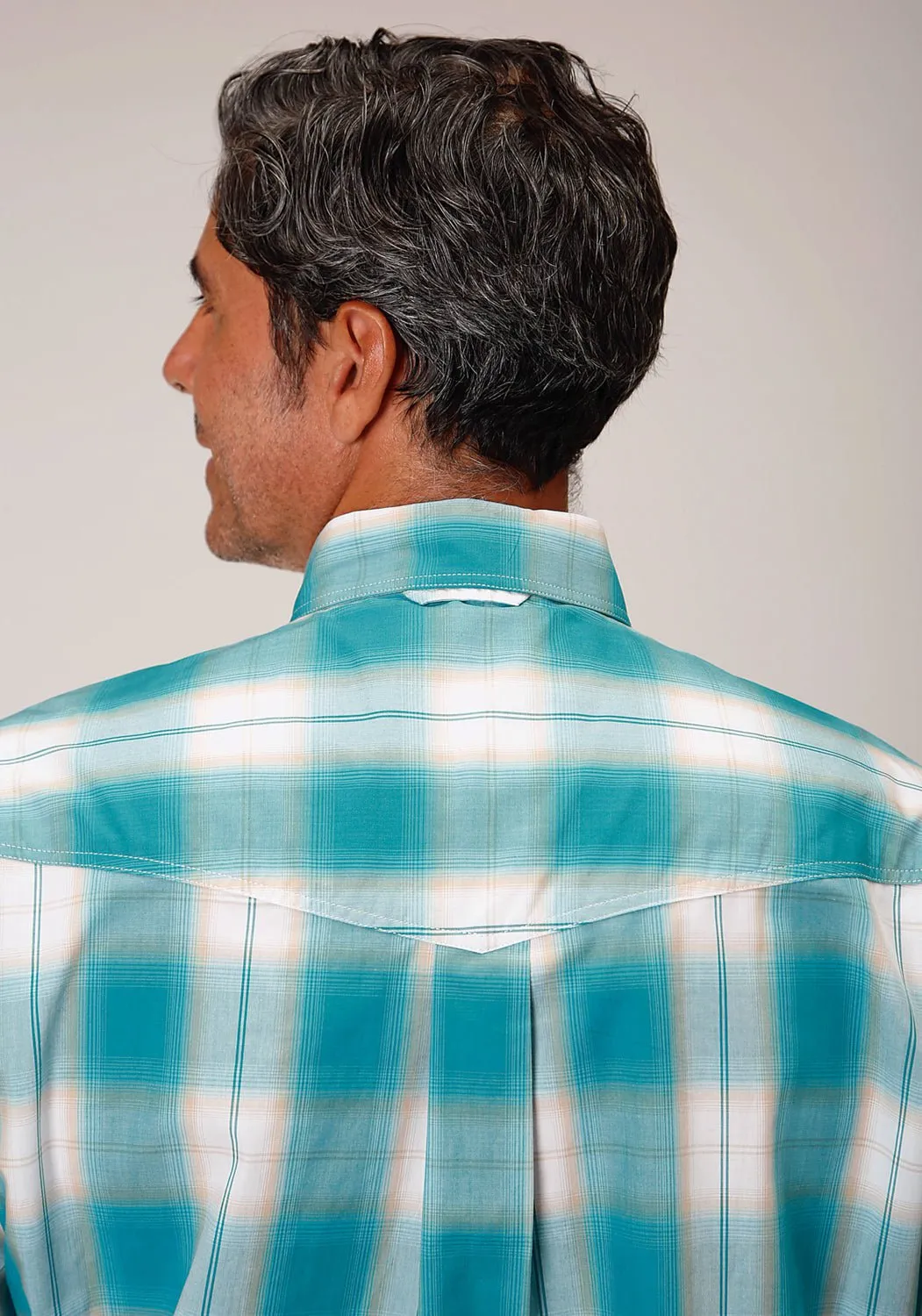 Roper Mens Turquoise 100% Cotton Sand Ombre BD L/S Button Shirt Tailored Style Neutral Toned Stitching