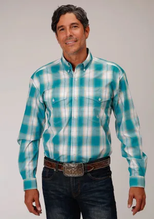 Roper Mens Turquoise 100% Cotton Sand Ombre BD L/S Button Shirt Active Lifestyle Roper Mens Turquoise 100% Cotton Sand Ombre BD L/S Button Shirt Durable Buttons