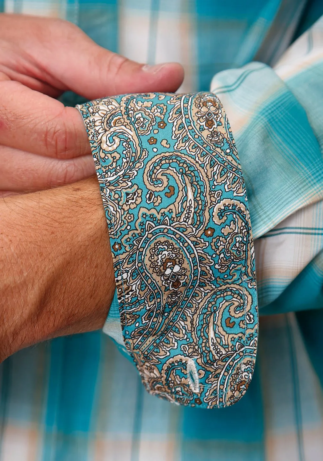 Roper Mens Turquoise 100% Cotton Sand Ombre BD L/S Button Shirt BBQ Party