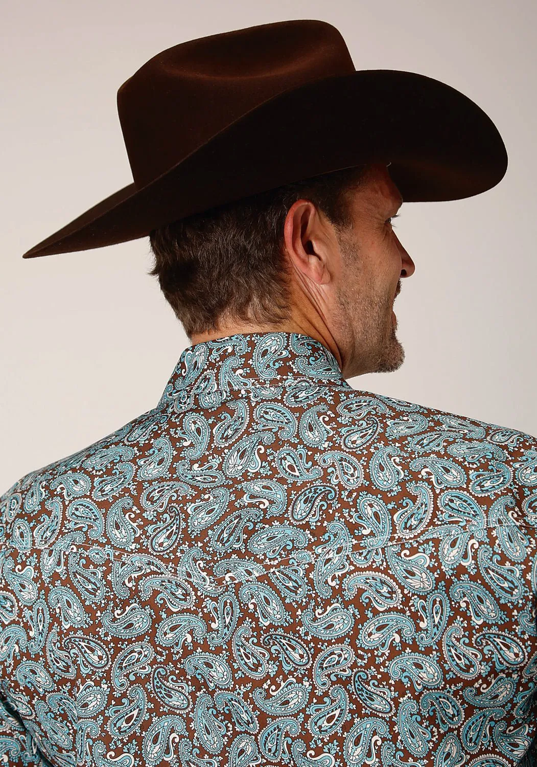 Versatile Look Minimal Design Roper Mens Turquoise Mine Paisley Blue 100% Cotton L/S Shirt