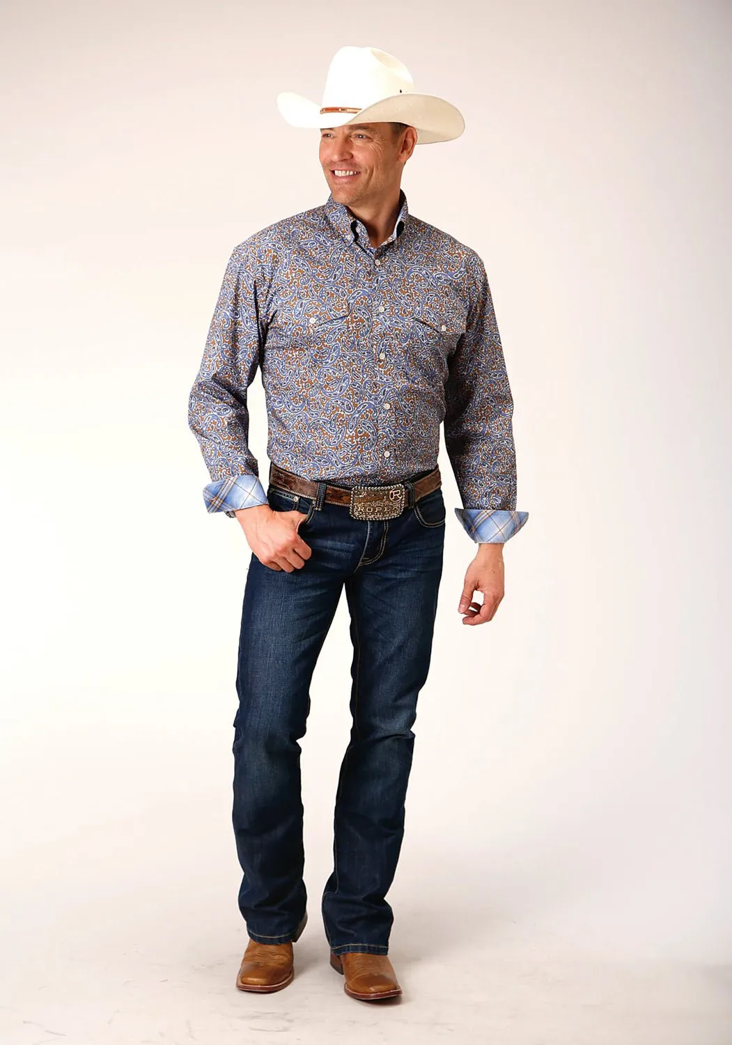 Roper Mens Valley Paisley Brown 100% Cotton L/S Shirt Rooftop Bar