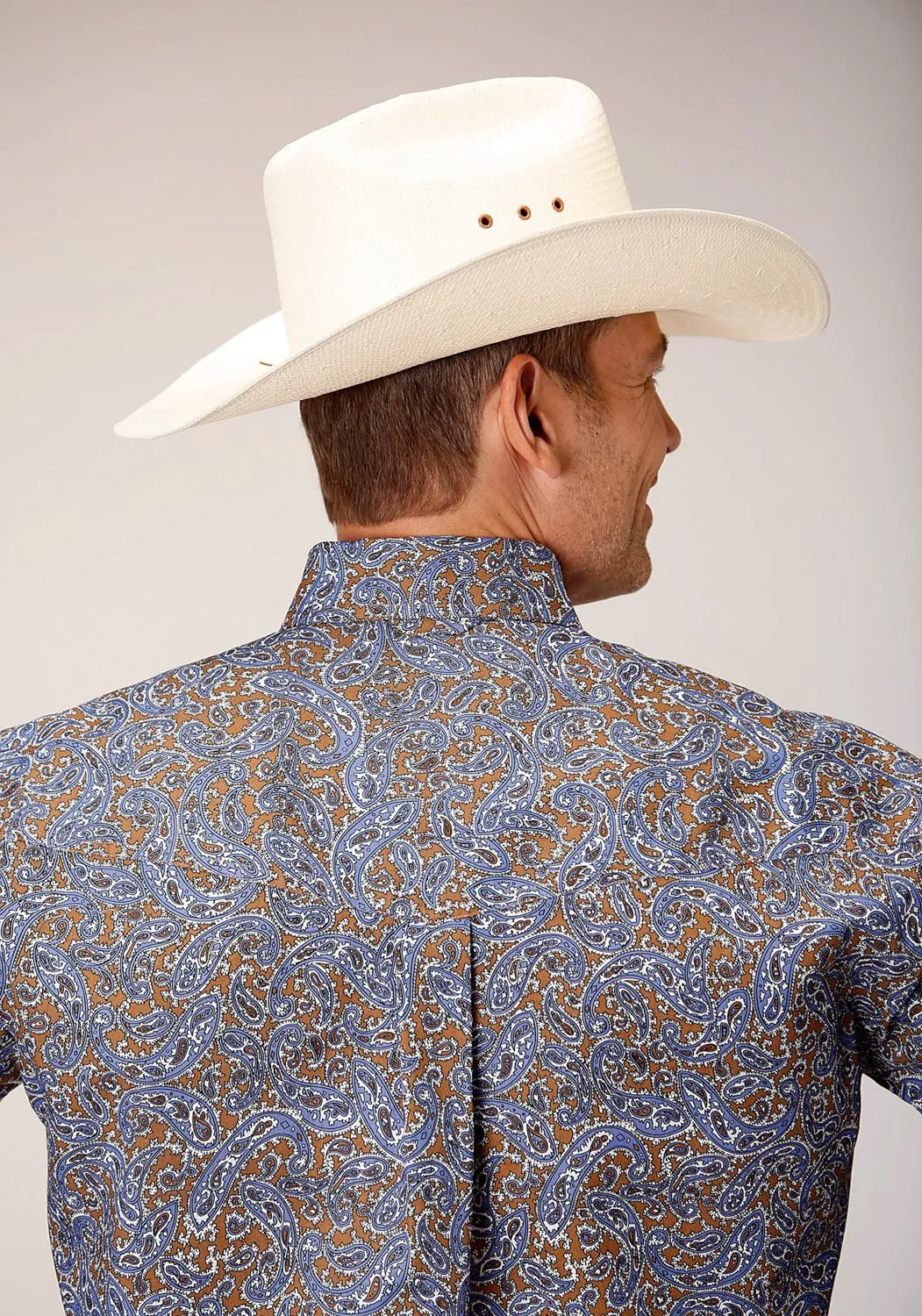Soft Comfort Chilly Weather Wear Roper Mens Valley Paisley Brown 100% Cotton L/S Shirt