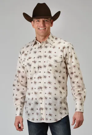 Roper Mens Vintage Floral Cream Cotton Blend L/S Shirt Top Seller Roper Mens Vintage Floral Cream Cotton Blend L/S Shirt Quick Release Placket Polished Finish