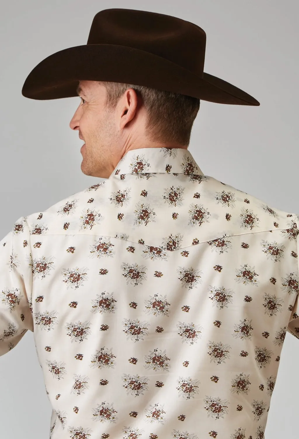 Comfortable fit Roper Mens Vintage Floral Cream Cotton Blend L/S Shirt