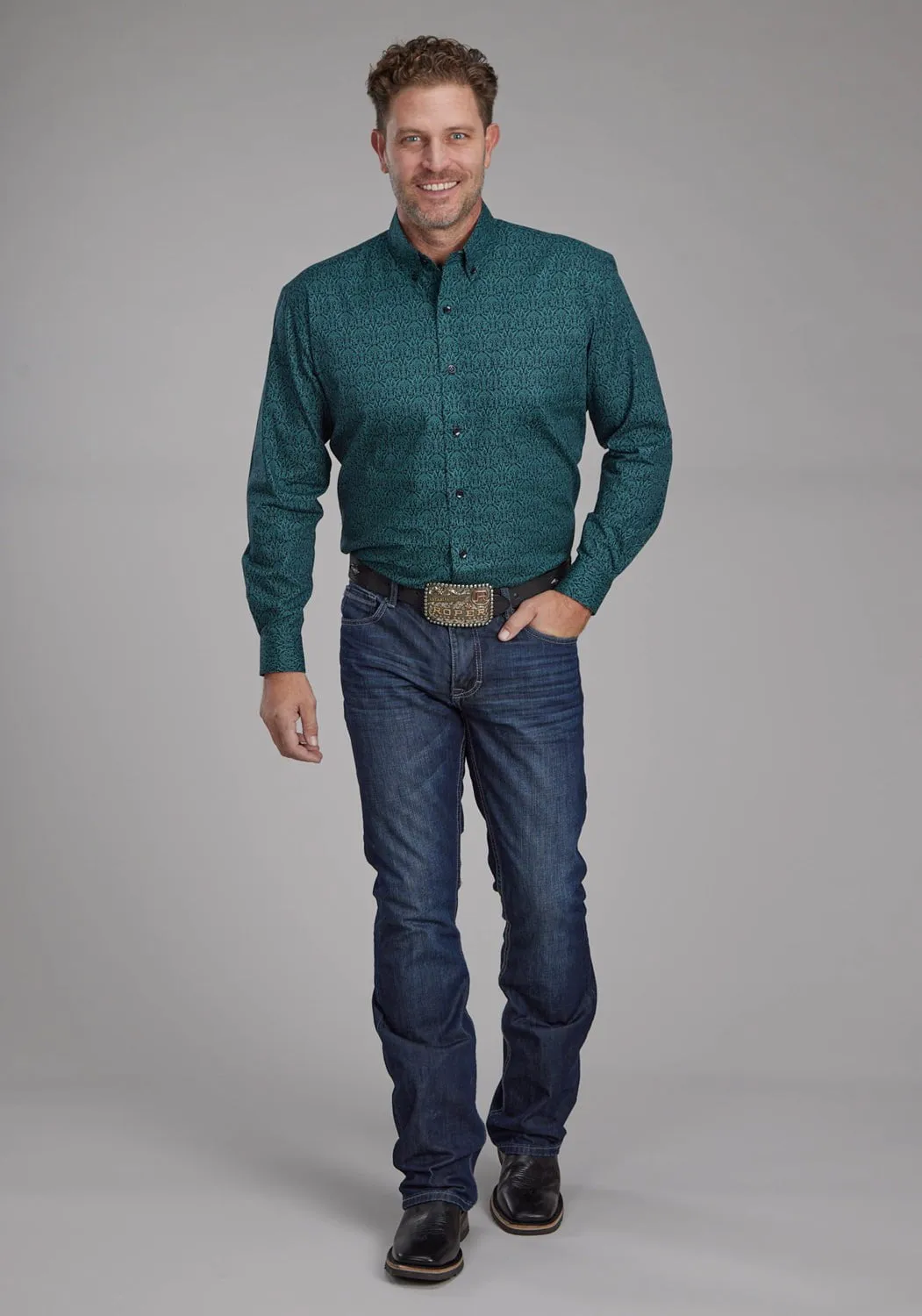 Weekend Adventure Roper Mens Vintage Paisley Green 100% Cotton 1 Pkt L/S Shirt