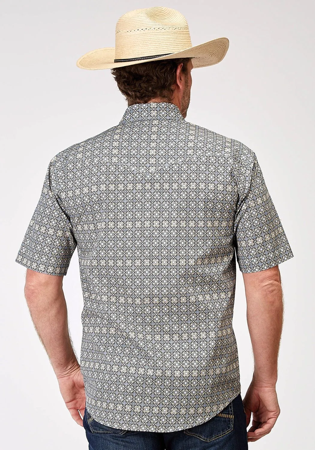Durable Thread Construction Roper Mens Western Foulard Tan 100% Cotton S/S Shirt