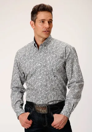 Roper Mens White 100% Cotton Line Paisley BD L/S 1 Pkt Shirt Weather-Ready Roper Mens White 100% Cotton Line Paisley BD L/S 1 Pkt Shirt Smart Casual Wear Chilly Day Wear