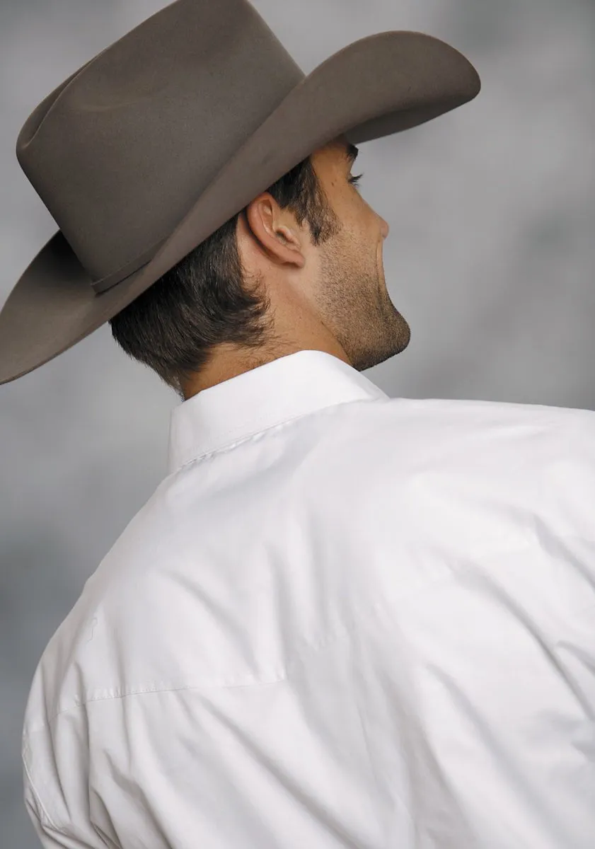 Roper Mens White 100% Cotton L/S Snap 1 Pt Back Yoke Poplin Western Shirt formal dinner Oversized Fit