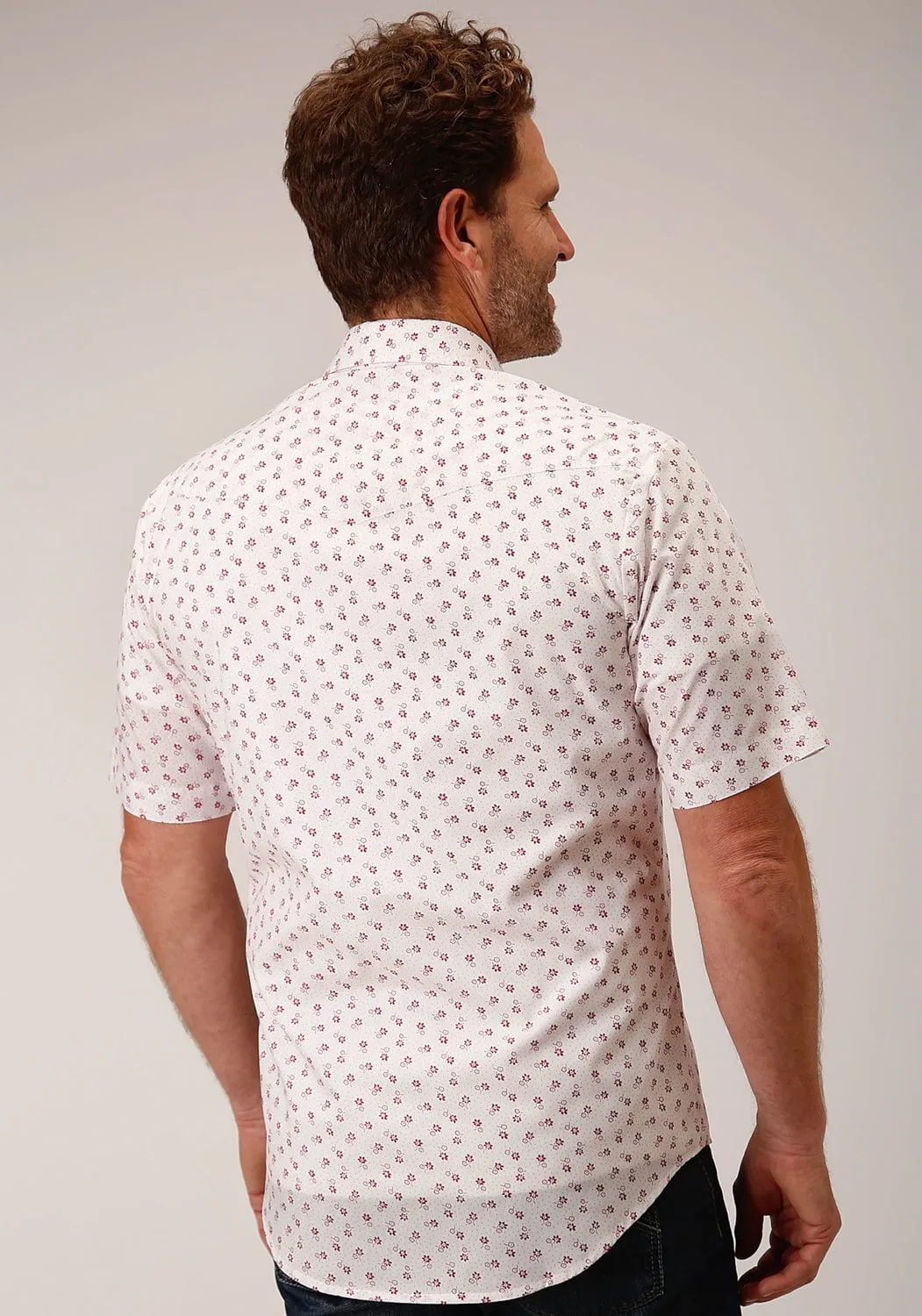 Comfort-First Chilly Day Wear Roper Mens White/Red Cotton Blend Floral S/S 55/45 Shirt