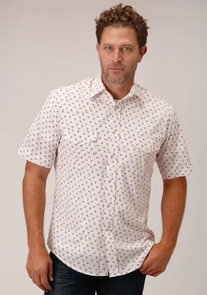 Roper Mens White/Red Cotton Blend Floral S/S 55/45 Shirt Bound Edges Neutral Tones Roper Mens White/Red Cotton Blend Floral S/S 55/45 Shirt