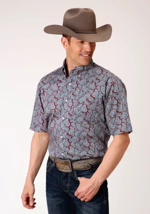Roper Mens Wine 100% Cotton Liberty Paisley BD S/S Shirt Bold Patterns Bold Print Pre Shrunk Cotton Blend Roper Mens Wine 100% Cotton Liberty Paisley BD S/S Shirt