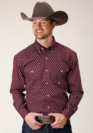 Roper Mens Wine 100% Cotton Point Diamonds BD L/S Btn Shirt Chic Look Fashionable Comfort Warm Weather Wear Roper Mens Wine 100% Cotton Point Diamonds BD L/S Btn Shirt