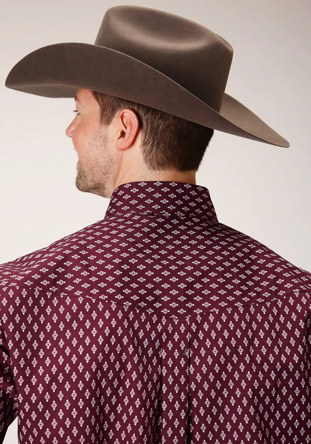 Edgy style Roper Mens Wine 100% Cotton Point Diamonds BD L/S Btn Shirt