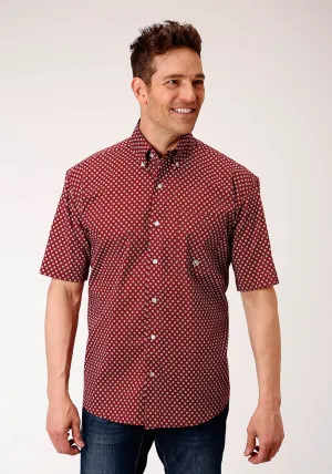Roper Mens Wine Cotton Blend 1 Pocket BD S/S Shirt Everyday Look