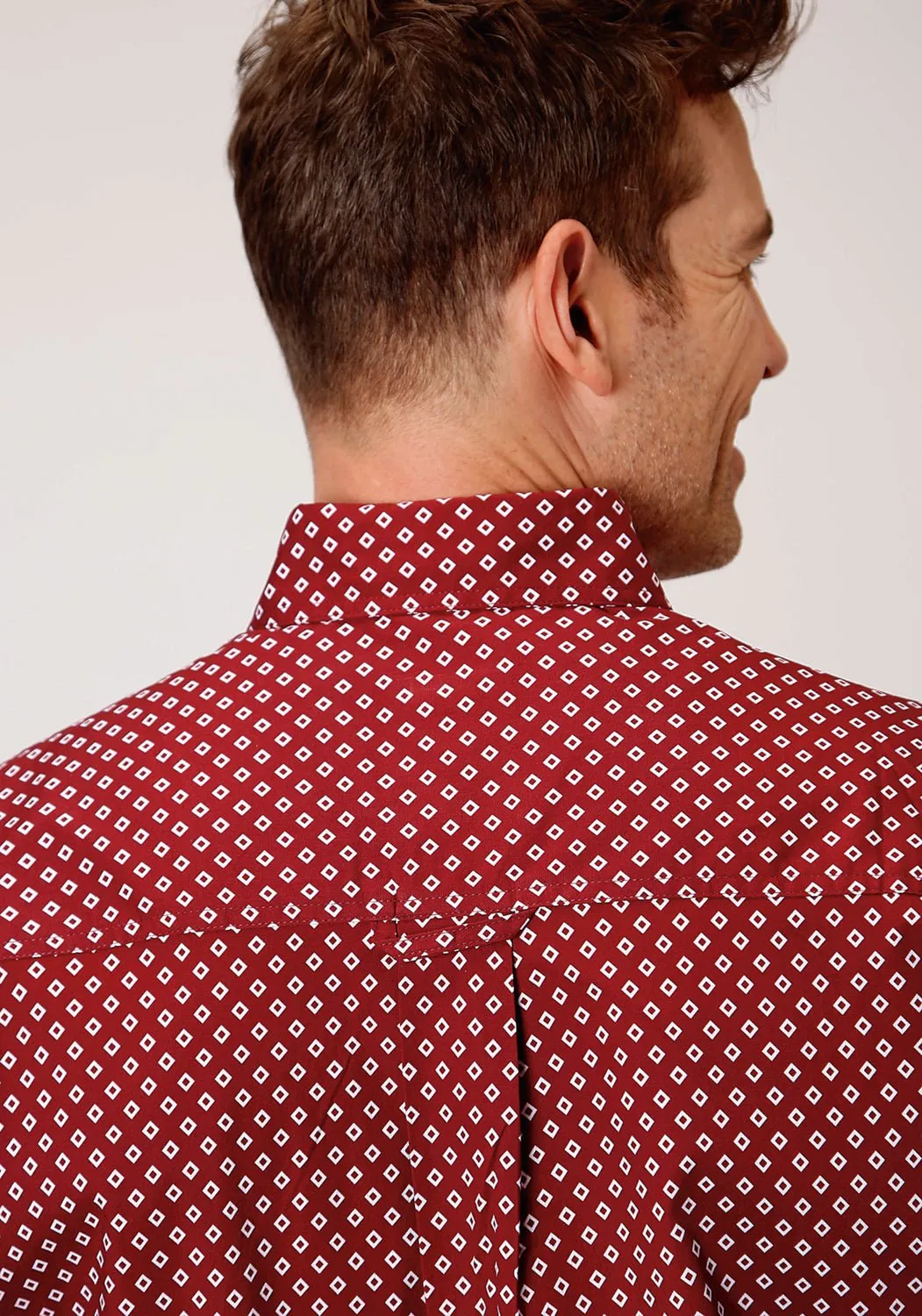 Roper Mens Wine Cotton Blend 1 Pocket BD S/S Shirt Functional Design