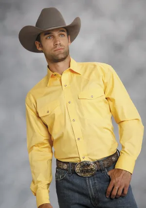 Roper Mens Yellow 100% Cotton L/S Snap 1 Pt Back Yoke Poplin Western Shirt Fashionable Appeal Roper Mens Yellow 100% Cotton L/S Snap 1 Pt Back Yoke Poplin Western Shirt Winter Fashion Holiday Gift