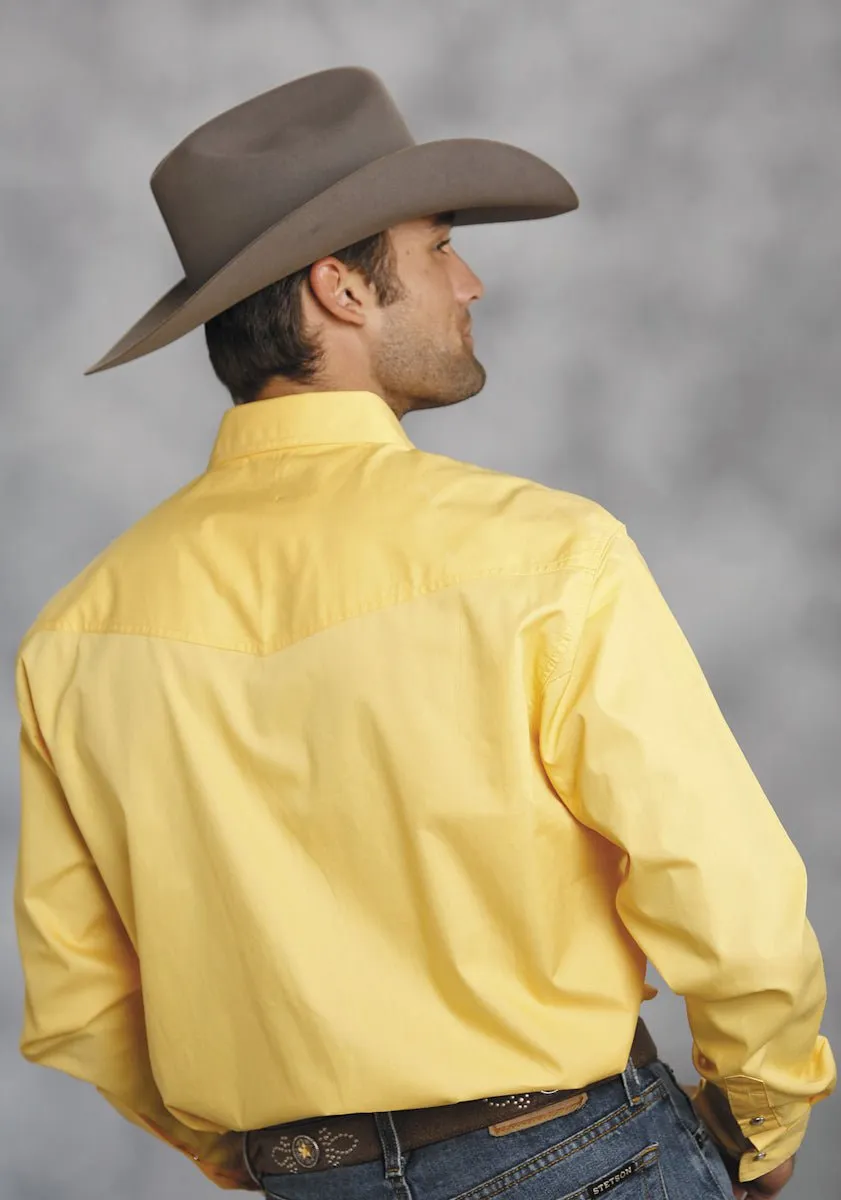 Fitted Silhouette Roper Mens Yellow 100% Cotton L/S Snap 1 Pt Back Yoke Poplin Western Shirt