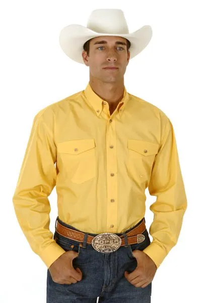 Ergonomic Back Panel Roper Mens Yellow 100% Cotton L/S Tall Solid Poplin Long Tail Western Shirt