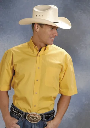 Roper Mens Yellow 100% Cotton S/S 1 Pkt Button Down Poplin Western Shirt Corduroy Finish Roper Mens Yellow 100% Cotton S/S 1 Pkt Button Down Poplin Western Shirt Trend-Driven