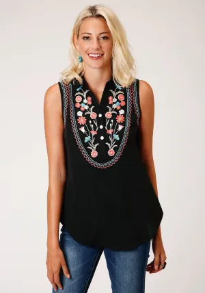 Roper Womens 1080 Floral Black 100% Polyester S/L Blouse Elegant Finish Sporty Style Roper Womens 1080 Floral Black 100% Polyester S/L Blouse