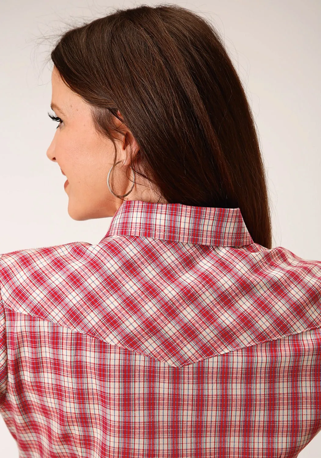 Versatile Styling Odor Resistant Roper Womens 1508 Small Scale Multi Red Cotton Blend L/S Shirt