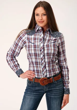 Roper Womens 1510 Plaid Wine/Navy Cotton Blend Retro L/S Shirt Active Fashion Soft Texture Roper Womens 1510 Plaid Wine/Navy Cotton Blend Retro L/S Shirt