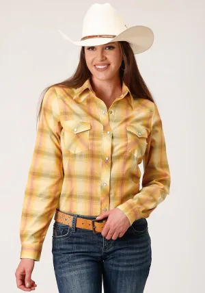 Roper Womens 1511 Plaid Yellow/Tangerine Cotton Blend L/S Shirt Eco-friendly tall size Roper Womens 1511 Plaid Yellow/Tangerine Cotton Blend L/S Shirt