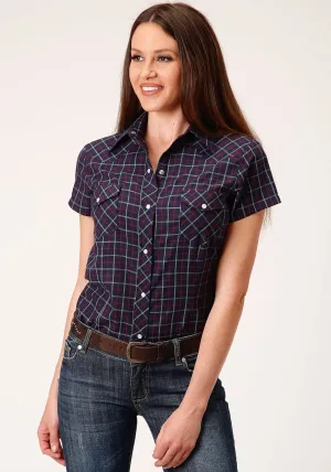 Roper Womens 1513 Windowpane Navy/Red Cotton Blend S/S Shirt Modern Essentials Summer Camp Roper Womens 1513 Windowpane Navy/Red Cotton Blend S/S Shirt