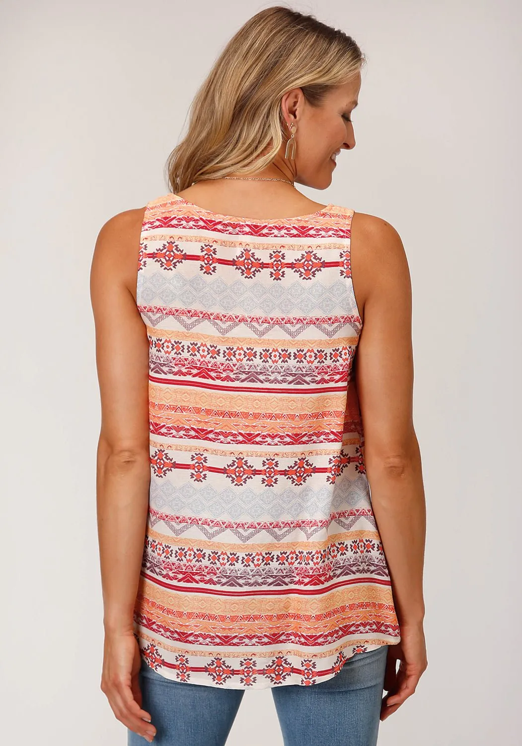 Roper Womens 1546 Aztec Multi-Color 100% Rayon S/L Tank Top Cozy Option Workwear Option