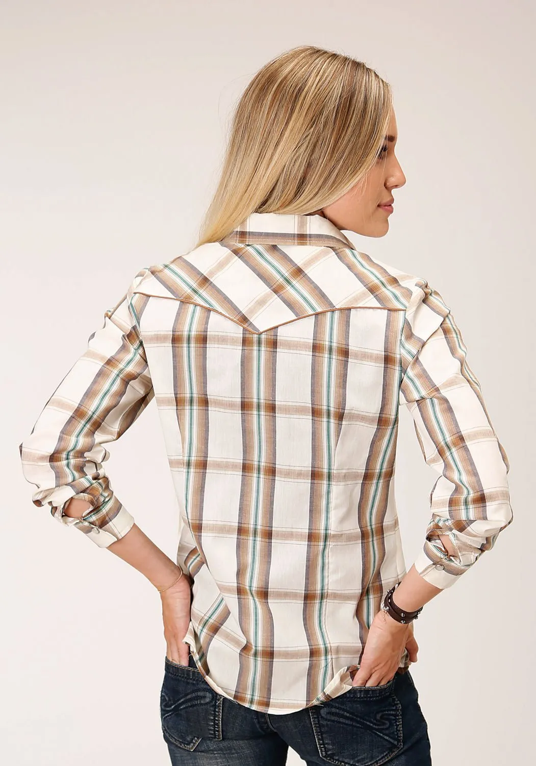 Roper Womens 1633 Large Scale Brown/Green Cotton Blend Retro L/S Shirt Teen Fashion Outerwear Companion