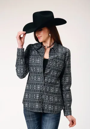 Roper Womens 1850 Aztec Stripe Black 100% Cotton L/S Shirt High-End Fabric Roper Womens 1850 Aztec Stripe Black 100% Cotton L/S Shirt All Day Comfort Tech Button-up