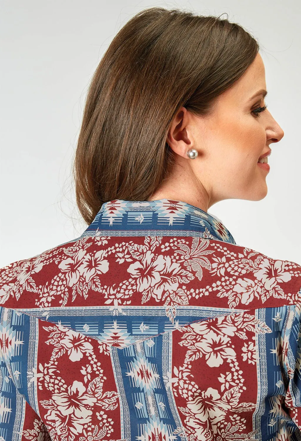 Roper Womens 1893 Vertical Tropical Aztec Red 100% Cotton L/S Shirt Multi Functional Pockets