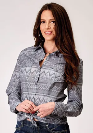 Roper Womens 1895 River Aztec Grey 100% Cotton L/S Shirt Bold Prints Flexible Shoulder Panels Stylish Comfort Roper Womens 1895 River Aztec Grey 100% Cotton L/S Shirt