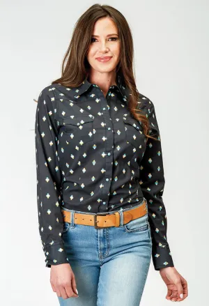 Roper Womens 1897 Ombre Aztec Black 100% Cotton L/S Shirt Modular Layering Summer Vibes Timeless Piece Roper Womens 1897 Ombre Aztec Black 100% Cotton L/S Shirt