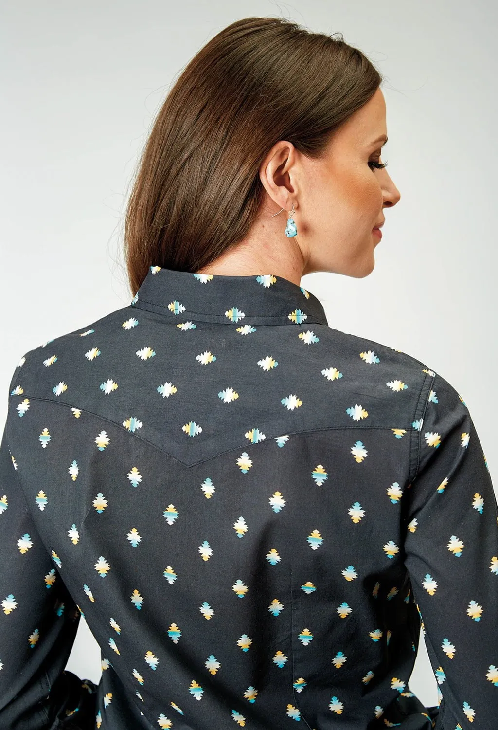 Roper Womens 1897 Ombre Aztec Black 100% Cotton L/S Shirt Gender Neutral Holiday Special