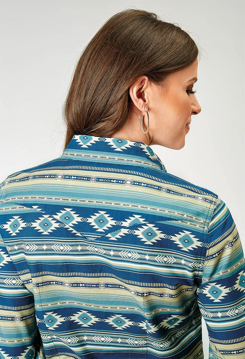 Mix-And-Match Roper Womens 1899 Aztec Blanket Blue 100% Cotton L/S Shirt