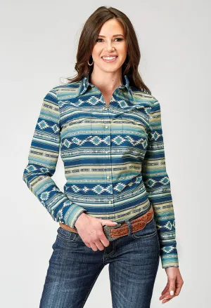 Roper Womens 1899 Aztec Blanket Blue 100% Cotton L/S Shirt Stylish Prints Classic Collar Roper Womens 1899 Aztec Blanket Blue 100% Cotton L/S Shirt