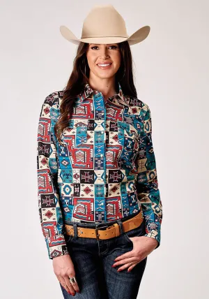Roper Womens 1909 Vintage Patchwork Multi-Color 100% Cotton L/S Shirt Seam Free Back Trendy Fashion Roper Womens 1909 Vintage Patchwork Multi-Color 100% Cotton L/S Shirt