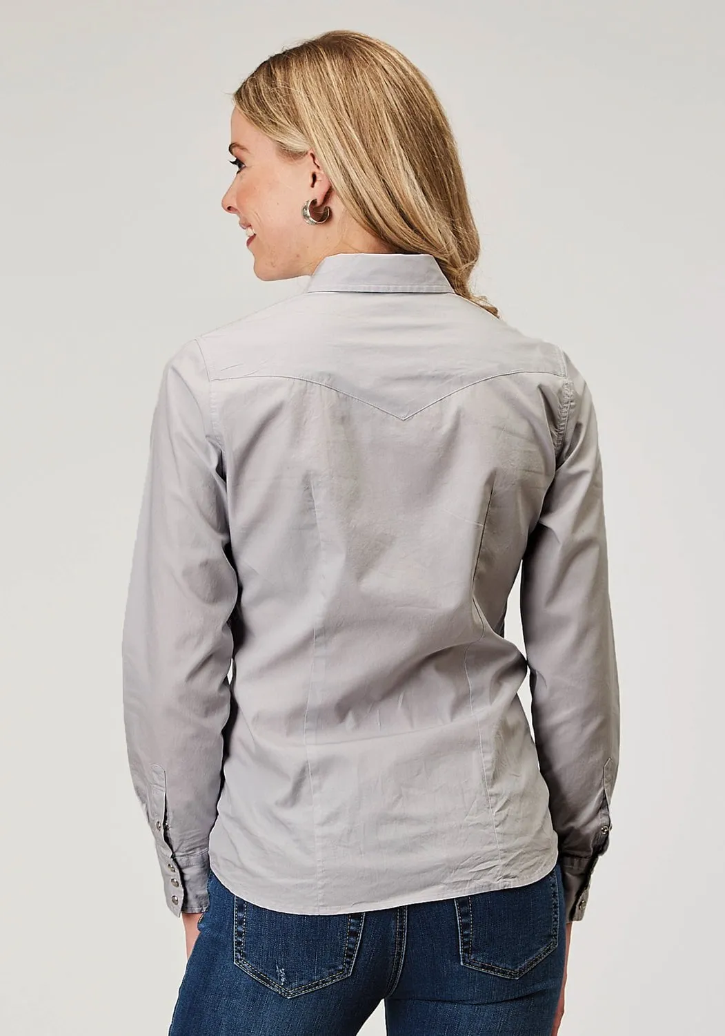 Multi Pocket Design Weekend Outing Roper Womens 1916 Solid Poplin Grey 100% Cotton L/S Shirt