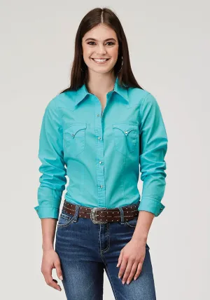 Roper Womens 1916 Solid Poplin Turquoise 100% Cotton L/S Shirt quick dry Classic Fit Tailored Style Roper Womens 1916 Solid Poplin Turquoise 100% Cotton L/S Shirt
