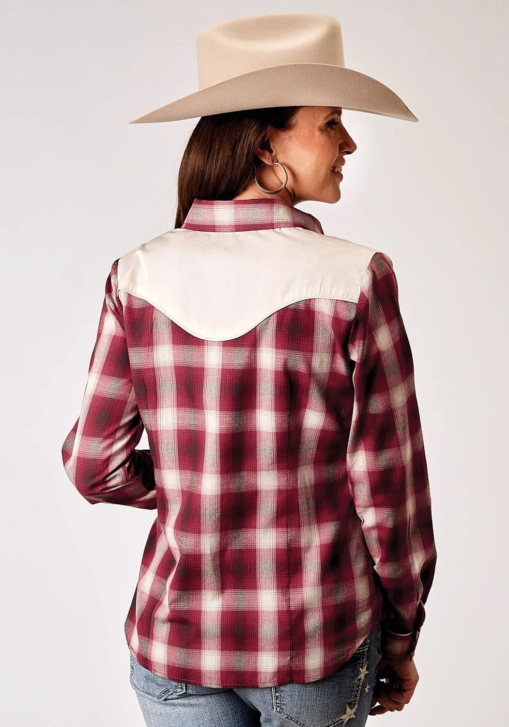 Fashion Forward Design Roper Womens 1974 Plaid Red Cotton Blend Fancy L/S Shirt