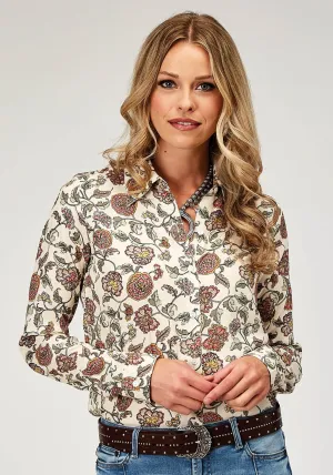 Roper Womens 1977 Vintage Floral Cream 100% Rayon L/S Shirt Lightweight Material No Bulk Layering System Cooling Mesh Lining Roper Womens 1977 Vintage Floral Cream 100% Rayon L/S Shirt